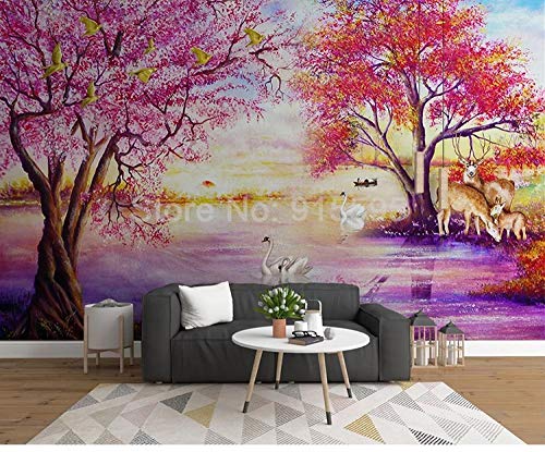 Papier peint forêt et cygnes grand format au design élégant