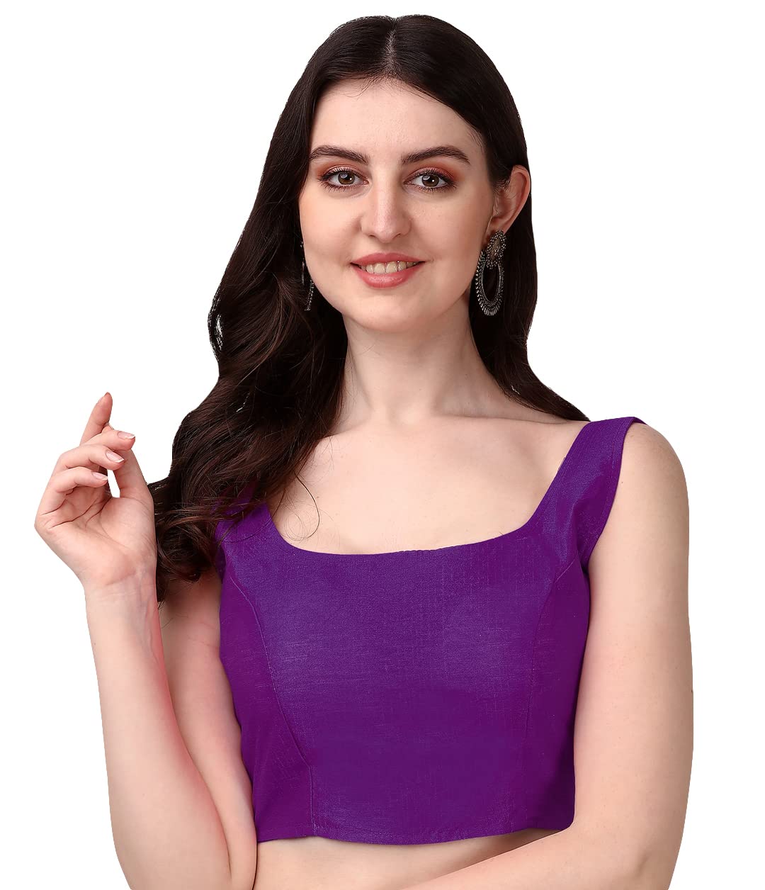 Vihu Fashion Women's Multicolor Deep Neck Phantom Silk Sleeveless Readymade Blouse For Saree And Lehenga Choli (38, 2 Shade Purple)