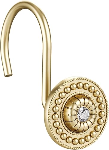 Paquete de 24 ganchos dorados y negros para cortina de ducha, anillos decorativos para cortina de ducha de baño, barras y forro, ganchos de ducha de