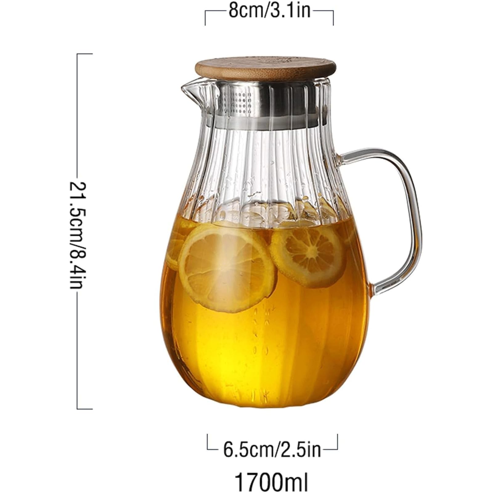 Wasserkaraffe 1,7 l Wasserkrug, Hochtemperatur-Wasserkocher aus Borosilikatglas, Eistee-Krug für Kaffee/Saft/hausgemachte Getränke Getränkespender