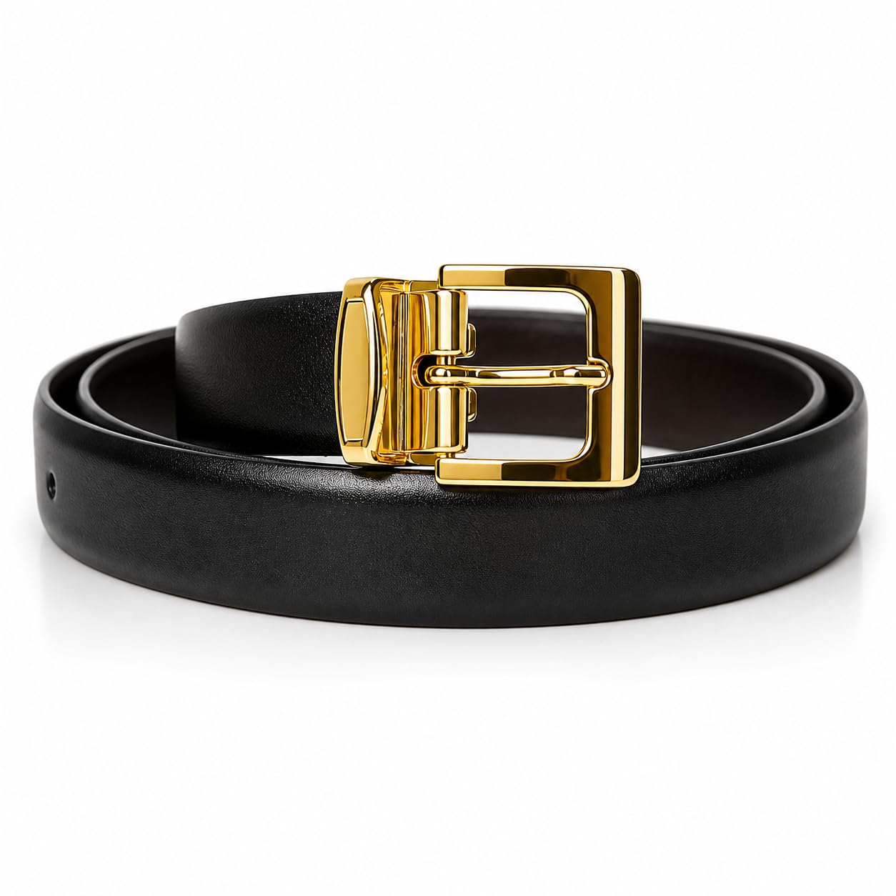 Belt for Men | Black Formal Leather Belt with Plain Italian Leather Strap | 25mm Width-image-40