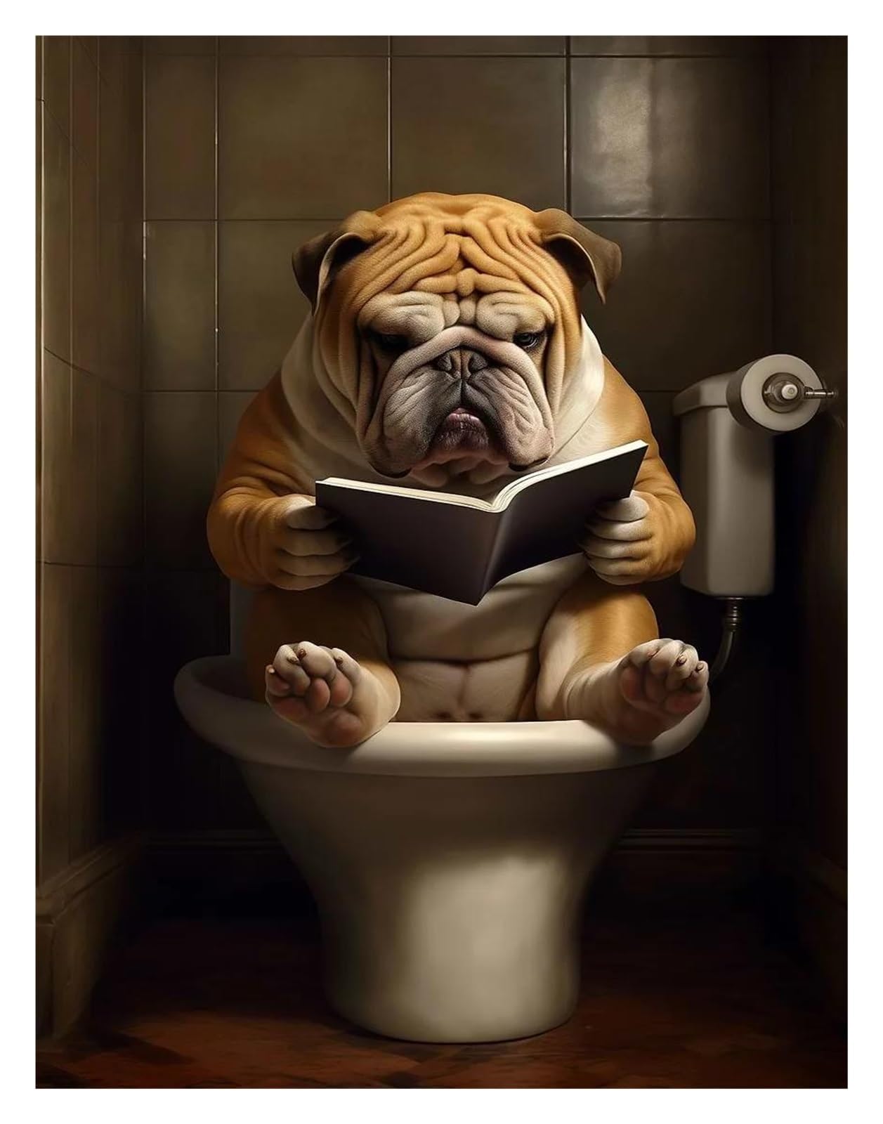 XENITE Wall Art Canvas Prints Funny Animal Rabbit Giraffe Frog Sitting On The Toilet Reading Newspaper Canvas Painting Poster Prints Wall Art Pictures Home Decor(I,50x70cm)