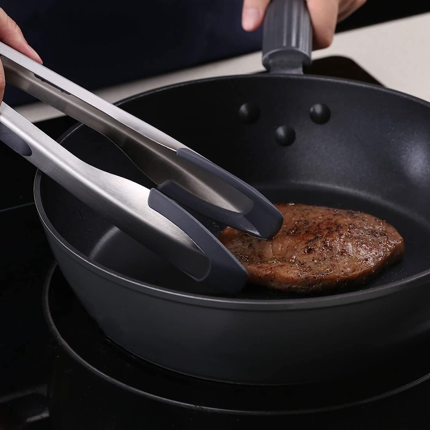 Pinzas de cocina, pinzas de cocina for cocinar, alicates de silicona for alimentos, 1 pieza, de acero inoxidable, for cocina, operación con una sola mano, pinzas for alimentos for ensaladas, parrilla,
