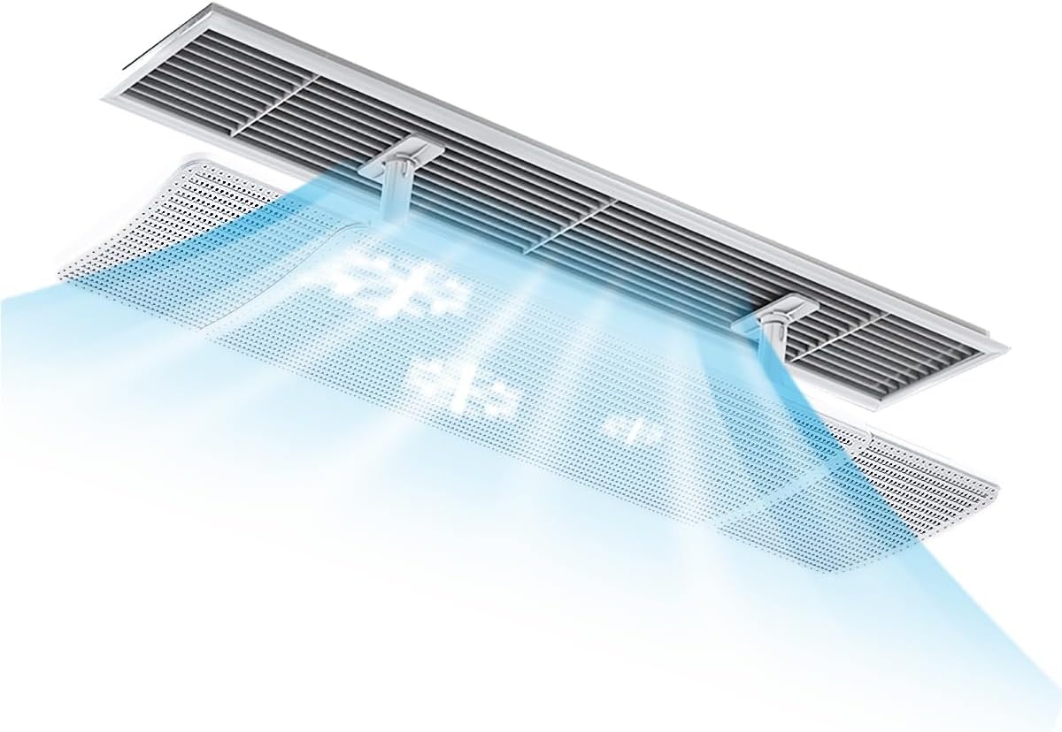Adjustable AC Air Deflector Suitable for Central Air Conditioner,AC Vent Deflector with Highly effective Purifying Filter Cotton,Universal Deflector for Top/Side Vents, for AC Vents Ceiling (60-98cm) Top/side air outlets