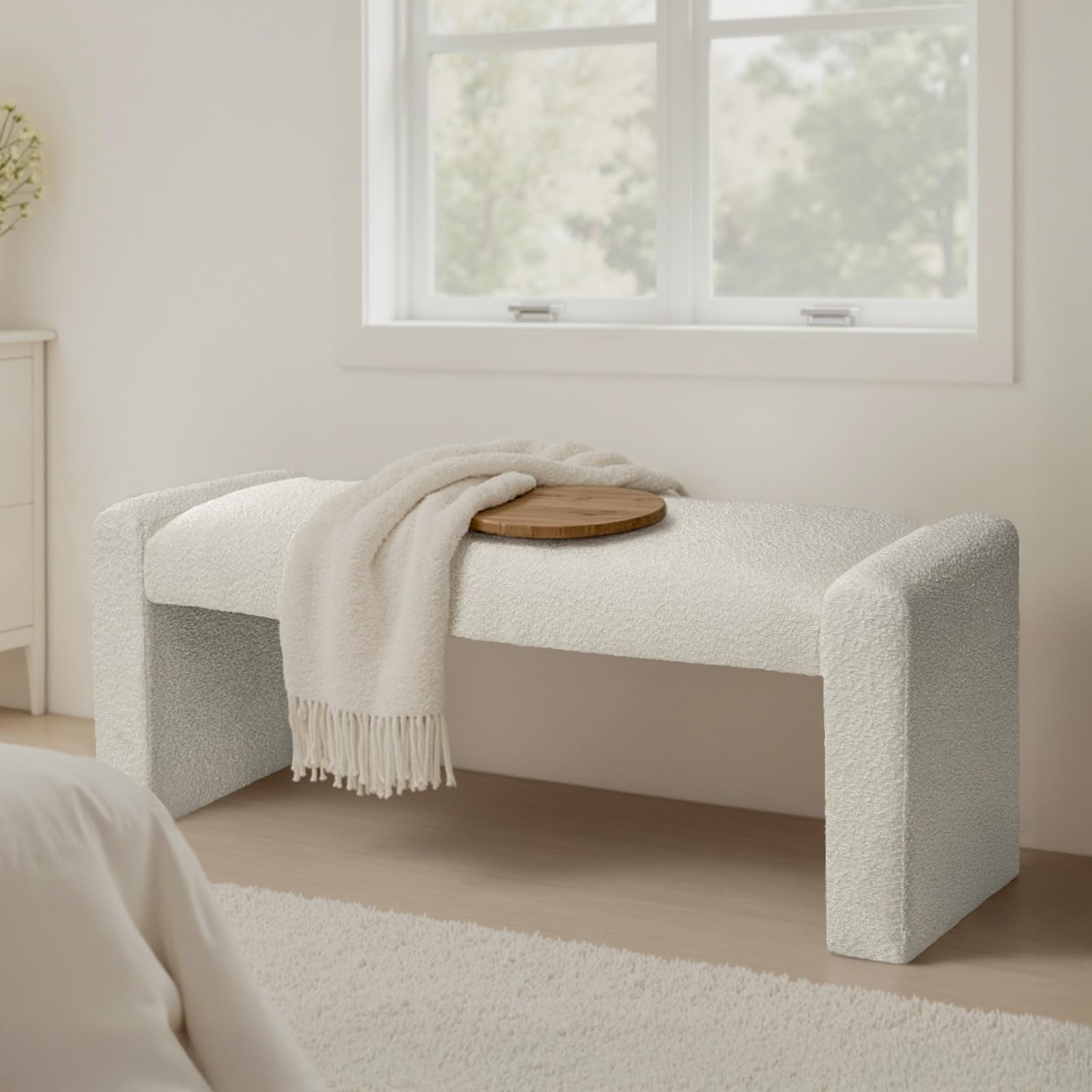 47" End of Bed Bench, Modern Fabric Upholstered Bench with Wood Frame