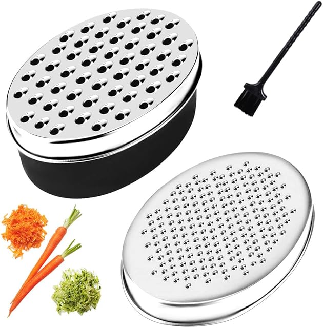 kuou Cheese Grater with Container, Vegetable Chopper Ginger Shredder Chocolate Grater for Kitchen with Double Size
