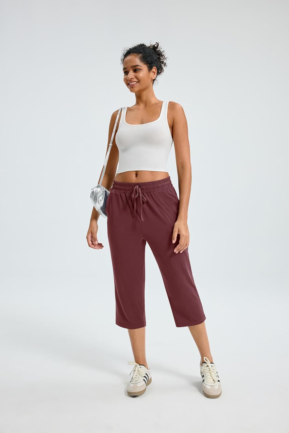 Maxbee Capri Pants for Women Drawstring Workout Sweatpants Comfy Lounge Elastic Waist Yoga Pants - Image 3