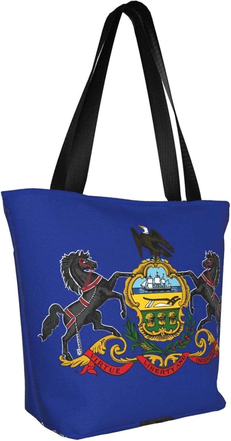Pennsylvania State Flag Print Comfortable Summer Shoulder Bag Canvas Tote Travel Beach Hiking Shopping Weekend
