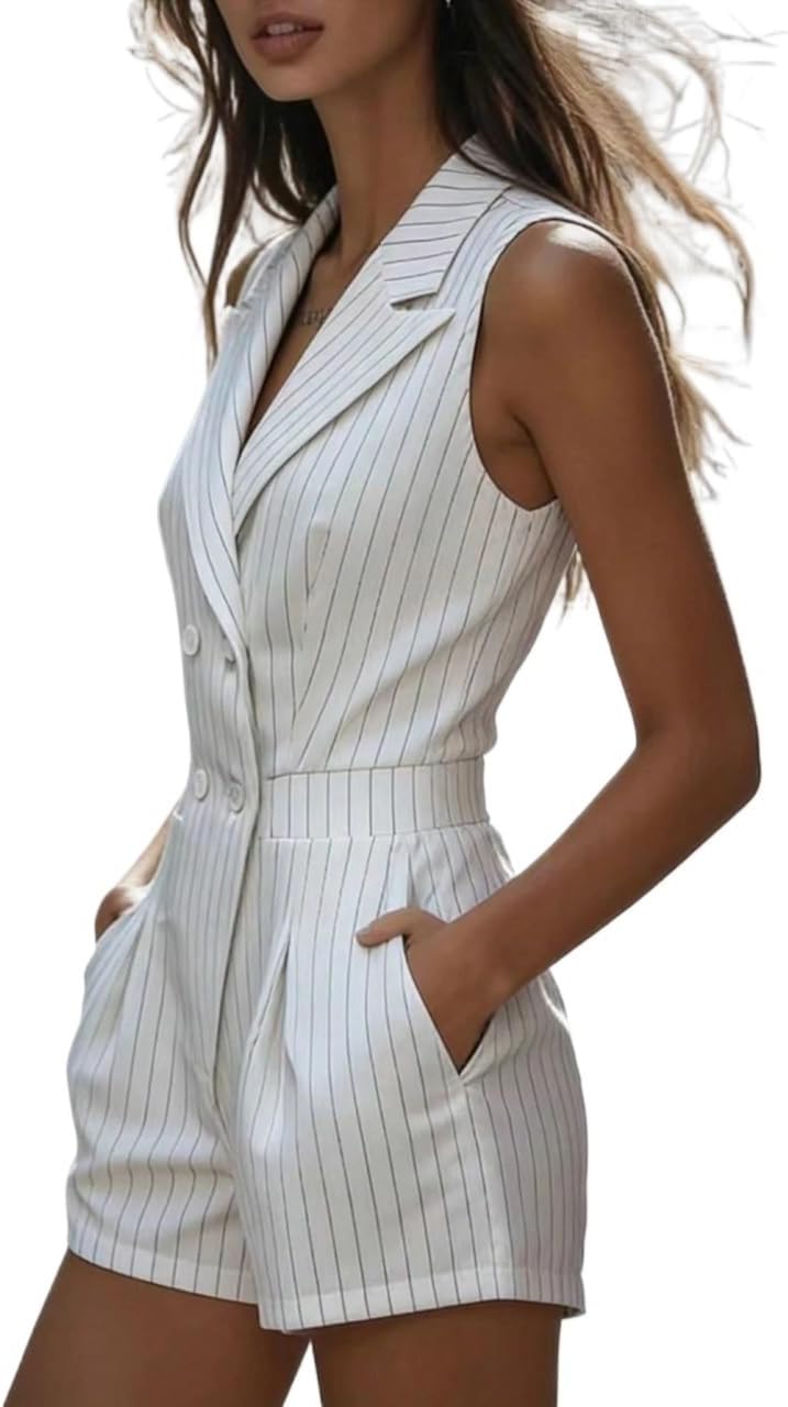 Rompers for Women Summer Elegant Striped Sleeveless Jumpsuit