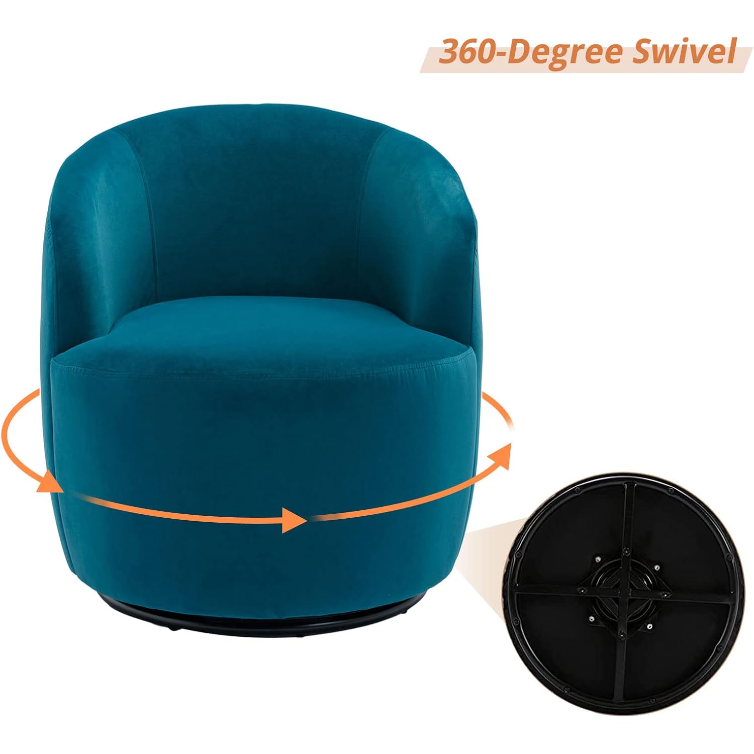 KIVENJAJA Swivel Barrel Chair, Modern Velvet Upholstered