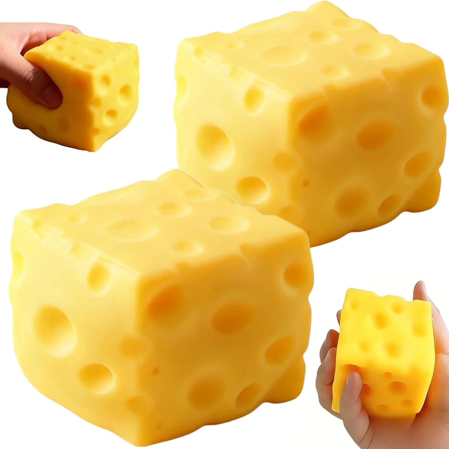 2PCS Cheese Squishy Toy, Giant Cheese Stress Ball, Sensory Fidget Toy Squeeze Ball Finger Exercise Cute Cheese Toy, Relieves Stress for Adults, Birthday Gifts for Kids, Stocking Fillers (5CM)