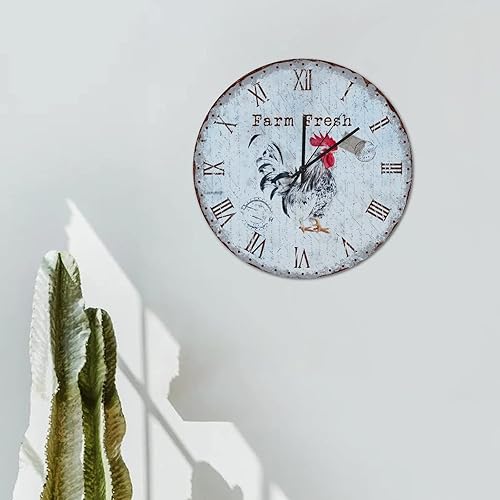 Miniatura 4 de Reloj de pared de madera de pollo campestre de 16 pulgadas, sin sonido de cuarzo, funciona con pilas, estilo vintage, gallo analógico, reloj de