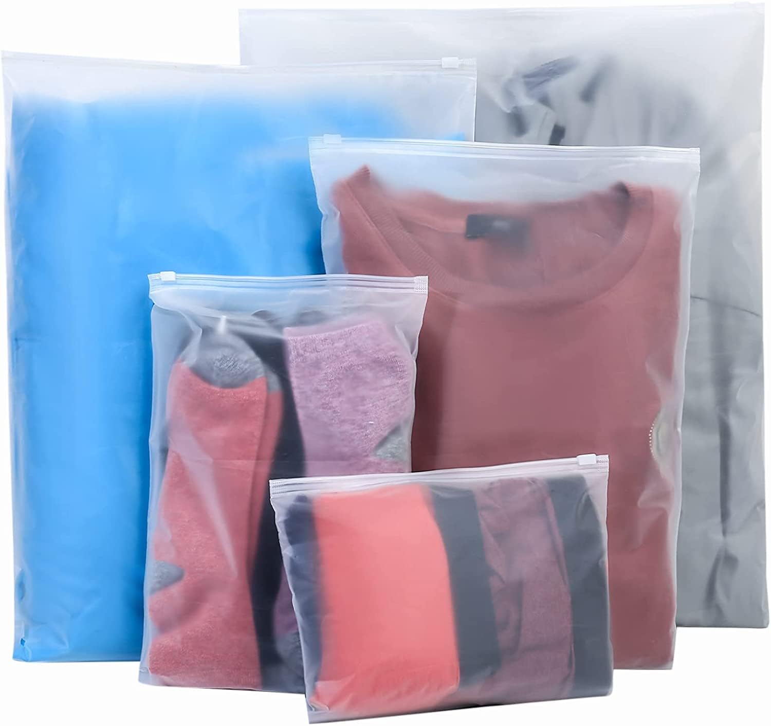 20 Pcs Frosted Resealable Bags, Travel Clothes Bags, Plastic Ziplock Seal Bags, Space Saver Storage Organiser Bags, Luggage Organiser Pouch Bag for Home Hospital School - 5 Size Mixing