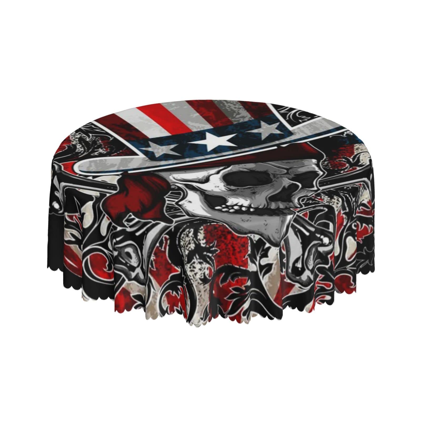 Lsjuee America Skull Flag Patriotic Star Round Tablecloth 60 Inch Printed Washable Tablecloth for Dining Party Holiday Fall Home Decorative