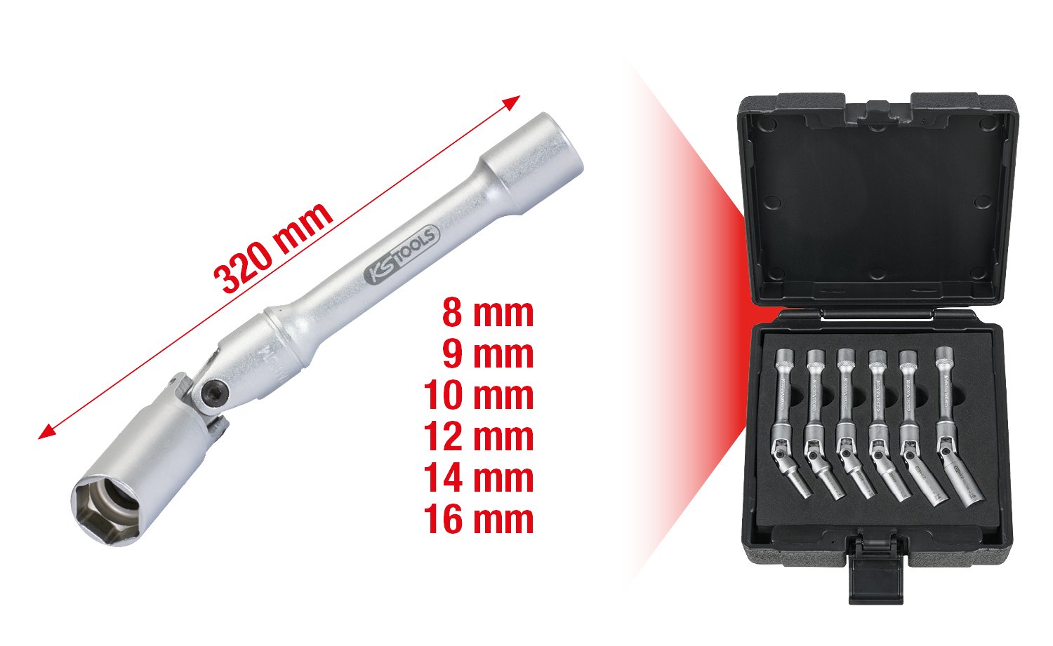 KS Tools 500.7320 Douilles cardan 6 pans 3/8'' spécial bougies