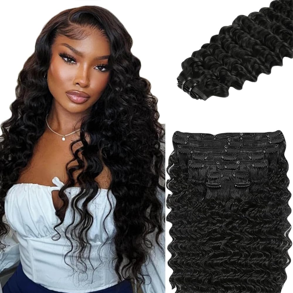 Photo 1 of #1B Natural Black Clip in Extensions Human Hair 28 Inch Natural Color Straight Clip in Seamless Extensions Human Hair Skin Weft Seamless Invisible Unprocessed Brazilian Virgin Remy Hair 120g
