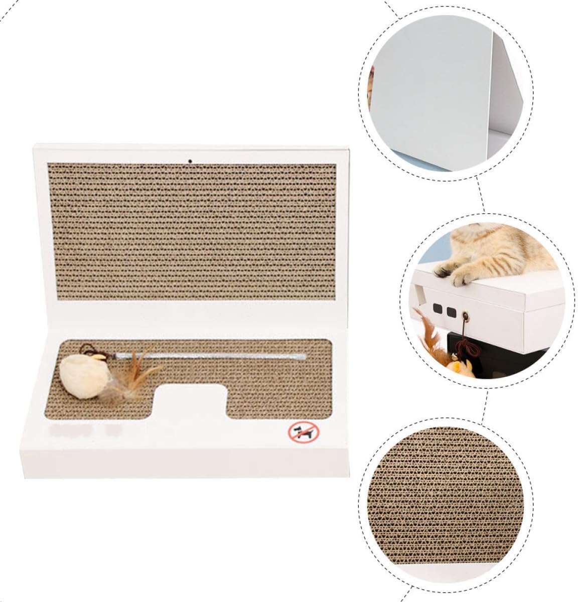 Cat Scratching Board Laptop Shape with Teaser Stick Portable Indoor Cat Scratch Pad for Furniture Protection and Claw Grinding Sturdy Balanced Base for Play and Relaxation