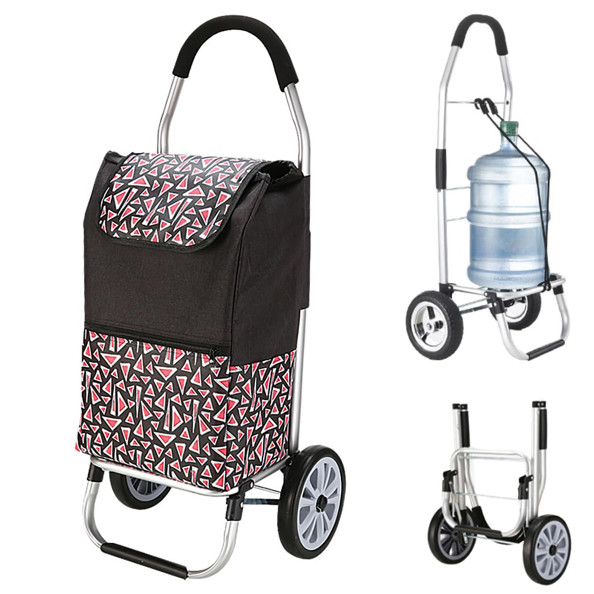 Einkaufstrolley Klappbarer 2 in1 Trolley zum Einkaufen; 35 Liter, Transportwagen Shopping-Trolley Einkaufswagen Einkaufstasche, Transportwagen mit Abnehmbarer Tasche (Black)