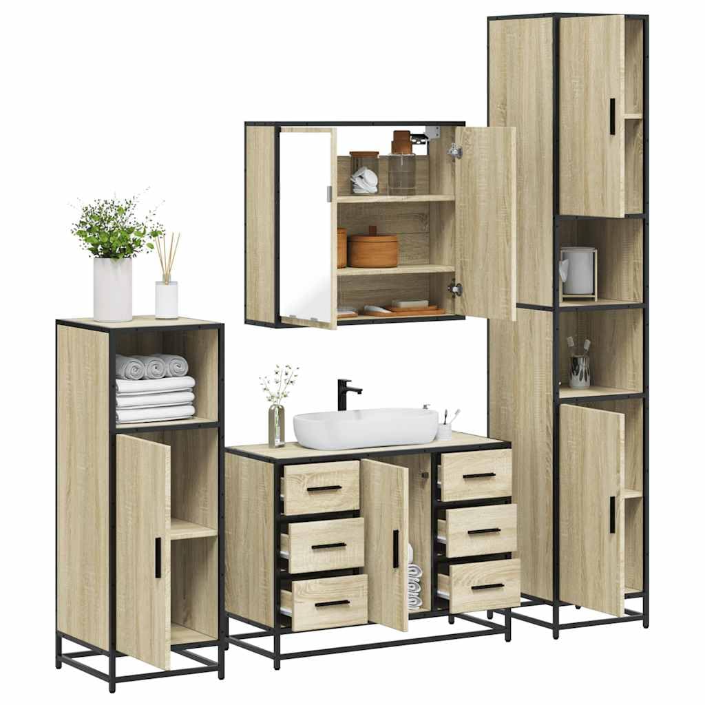 Set di mobili da bagno 4 pezzi rovere Sonoma legno metallo