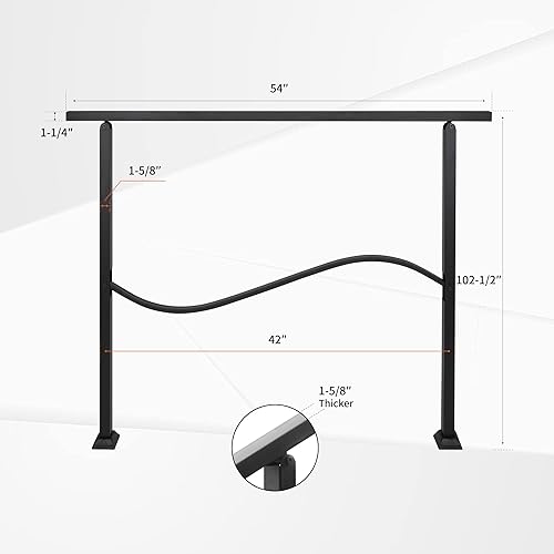 Miniatura 6 de Pasamanos para escalones al aire libre para 2-3 escalones, barandilla negra de hierro forjado para rampas para porches, rango de transición
