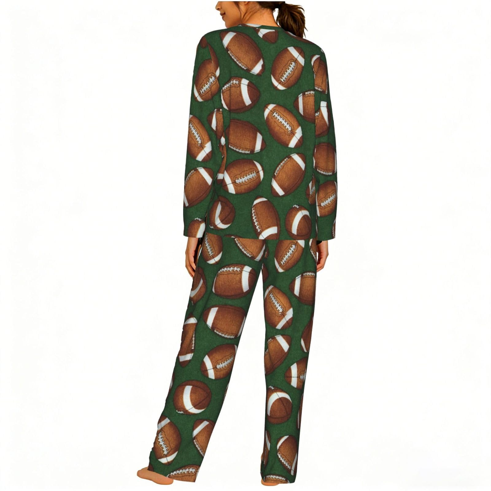 Calcio Stampa Verde Delle Donne Manica Lunga Pigiama Corrispondente Morbido Elastico Coulisse Casual Daywear