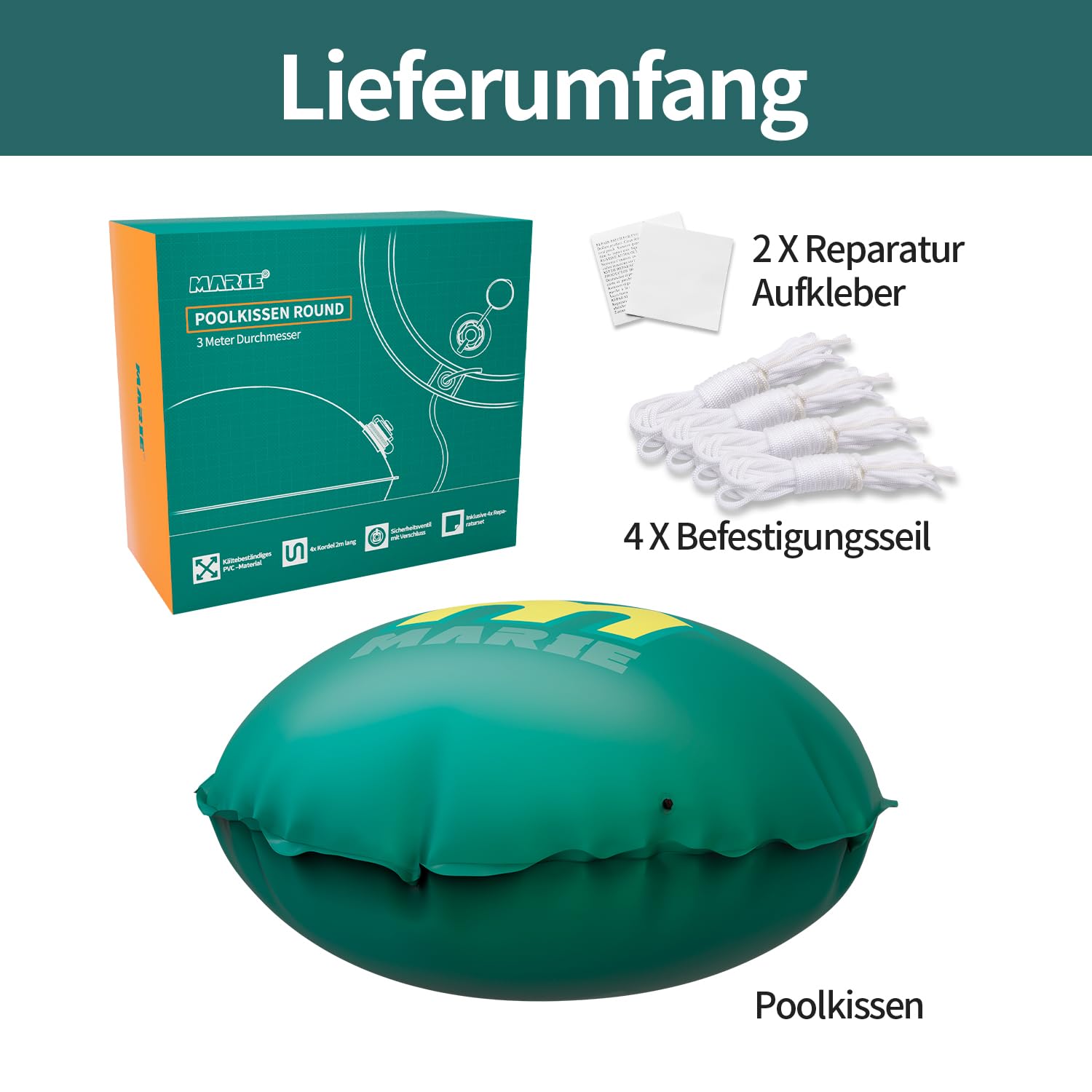 MARIE Poolkissen Winter Ø 300 cm (für Ø300-400cm Pools) - Luftkissen Winterfest Frostschutz bis -20°C - Robuste Schwimmbadabdeckung - Kältebeständig, Flexibel & Langlebig - gegen Risse und Brüchigkeit