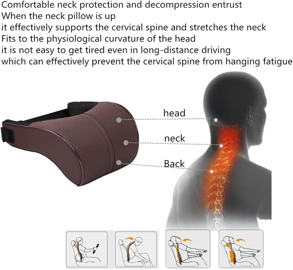ZLOHPAE Car seat Lumbar Support Pillow and car Neck Support Pillow kit, Soft Leather Surface and high-Density Memory Foam are Ergonomic car seat Pillows (Brown) - Image 5