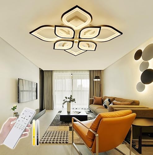 aierbo 北欧風 LED シーリングライト おしゃれ 6畳 6畳 8畳 10畳 12畳 無段階調光調色 リモコン付き インテリアライト 天井 照明器具 間接照明 リビング照明 和室 居間 日本語説明書付 花の形 (ブラック 4+4花 直径70cm)【引