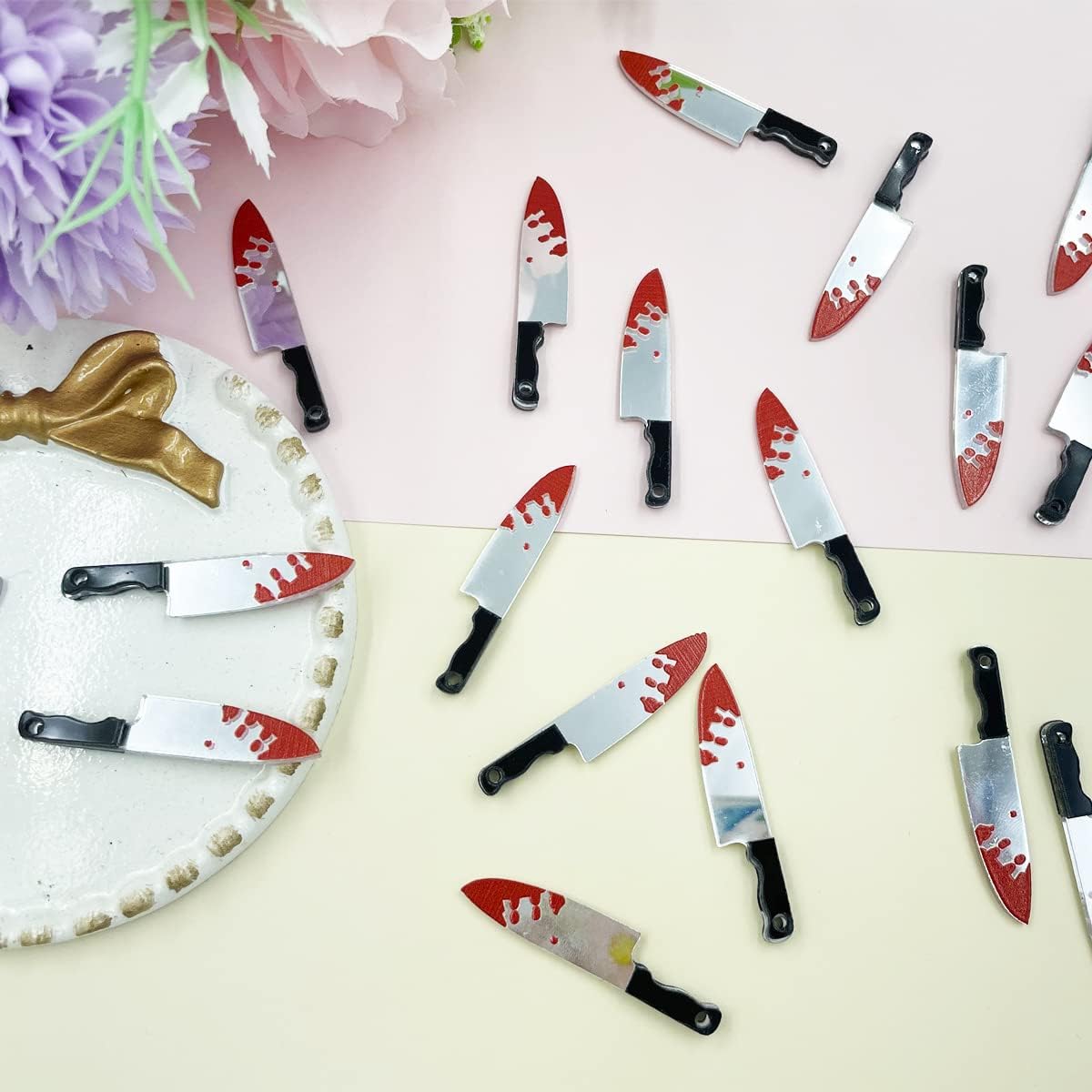 LOPURO Fake Bloody Knife Charms, 20Pcs Mini knife Halloween Charms Mini Acrylic Knives Charm for Jewelry Making Crafting DIY Halloween Pendant - Image 4