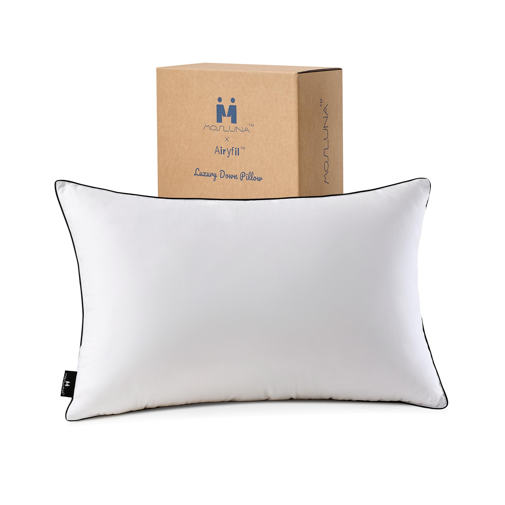 Mosluna™×Airyfil™ Luxury Goose Down Bed Pillows for Sleeping, 1 Pack White Hotel Collection Soft Pillow for Back, Stomach or Side Sleepers (King Size, 20 × 36 in.)