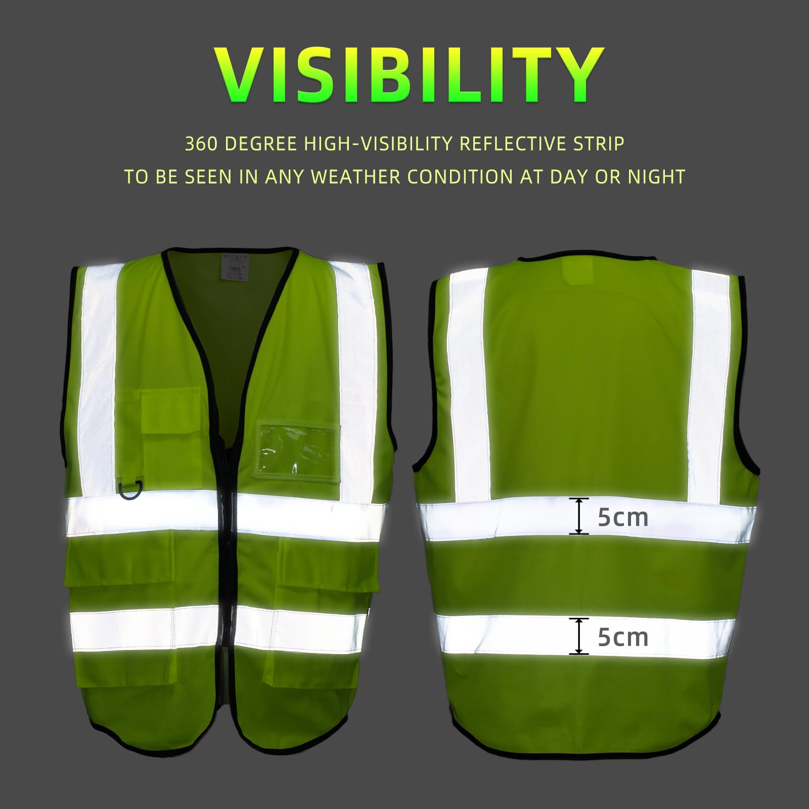 Chaleco Seguridad de Alta Visibilidad | Chaleco Reflectante Multibolsillos | Chaleco Trabajo Reflectante 3 Tamaños - Adecuado para Obras de Construcción, Coches y Motocicletas (L)