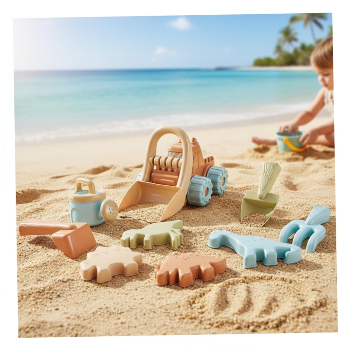 Strandspielzeug-Set, 10-teilig, Strandspielzeug für Kleinkinder, Sandwerkzeug mit Muldenkipper und Formen, Spielzeugset für Kinder im Freien, Sandkasten und Spielen