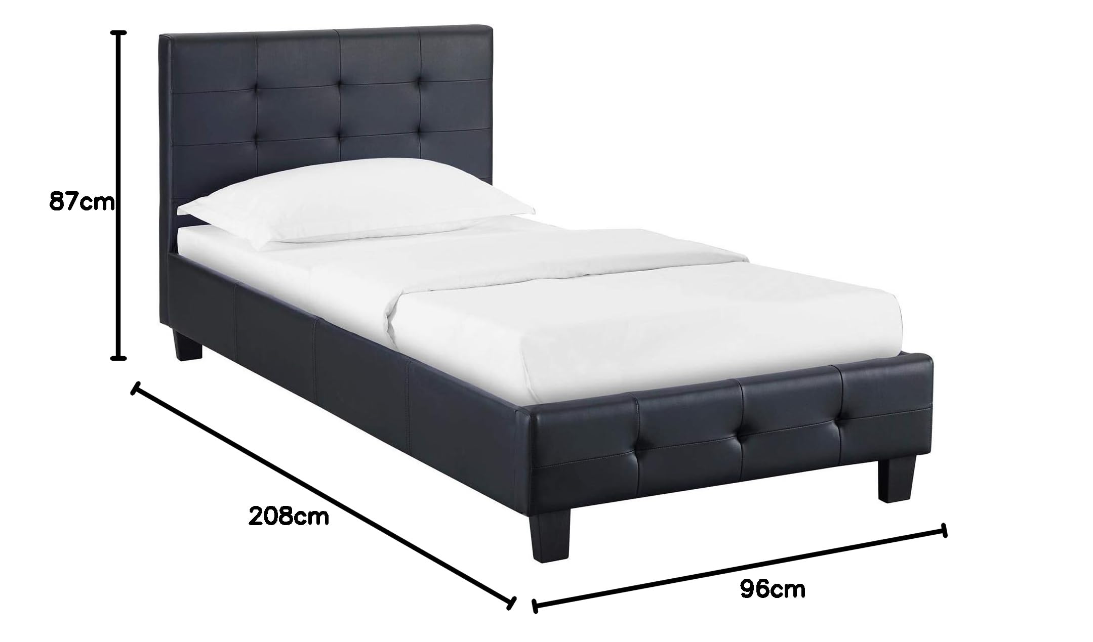IDIMEX Sommier Tapissier PAIMPOL 90x190 Cm Tissu Noir - Cadre Lit Avec Pieds Et Lattes Pour 1 Personne, Confort Et Stabilité