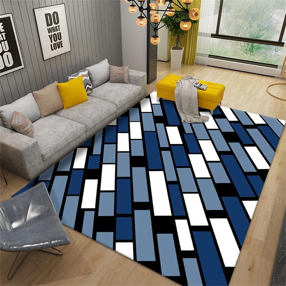 Tapis déco chambre fille moderne bleu blanc simple pour sol frileux