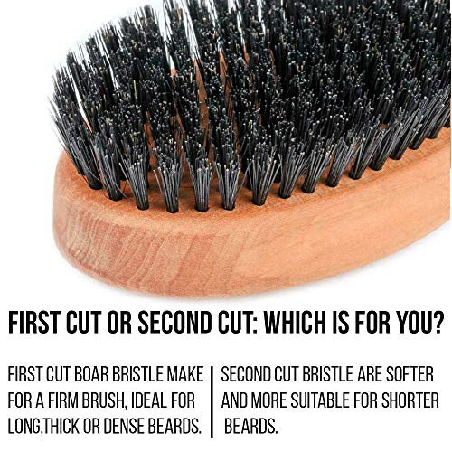 Beard Brush 100% Pure Firm Boar Bristles | Dual Action Comb & Mustache Trimming Scissors Presented in Premium Gift Box | Unique All Natural First-Cut Hard Hog Hair with Handle Pear-Wood, Mahogany Color - Thumbnail 2