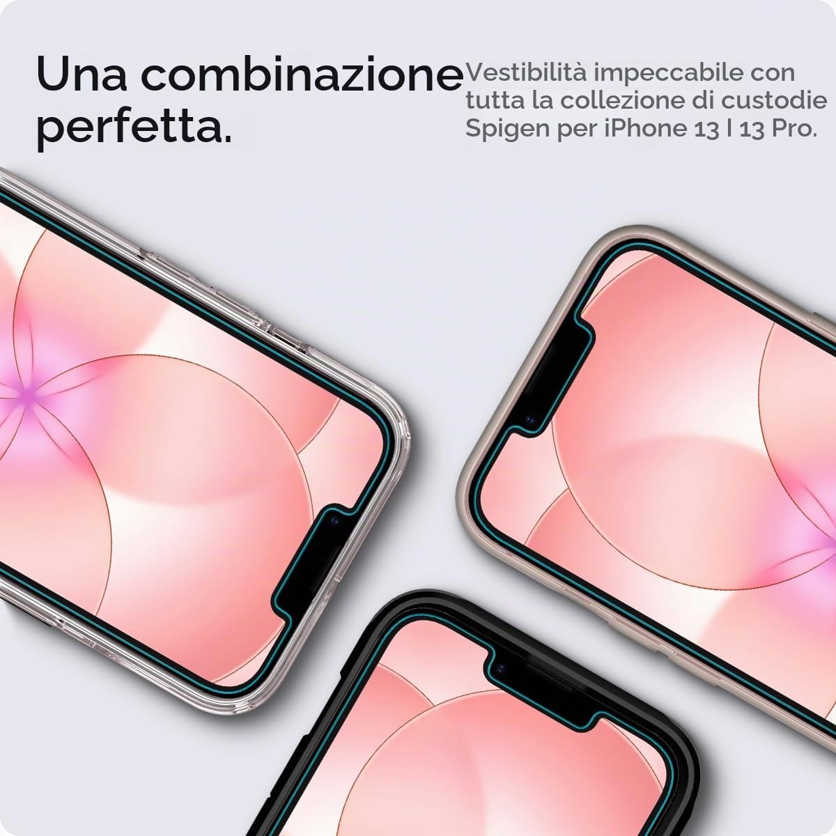 Spigen Glas.tR EZ Fit Vetro Temperato compatibile con iPhone 17e, iPhone 16e, iPhone 14, iPhone 13, iPhone 13 Pro, 2 Pezzi, Cristallino, Durezza 9H Pellicola prottetiva