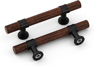 homdiy 10 Pack Black Cabinet Handles 3 Inch Hole Centers Walnut Wood Gra...