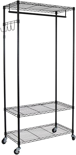 Oceanstar Estantes ajustables con ganchos para ropa, color negro