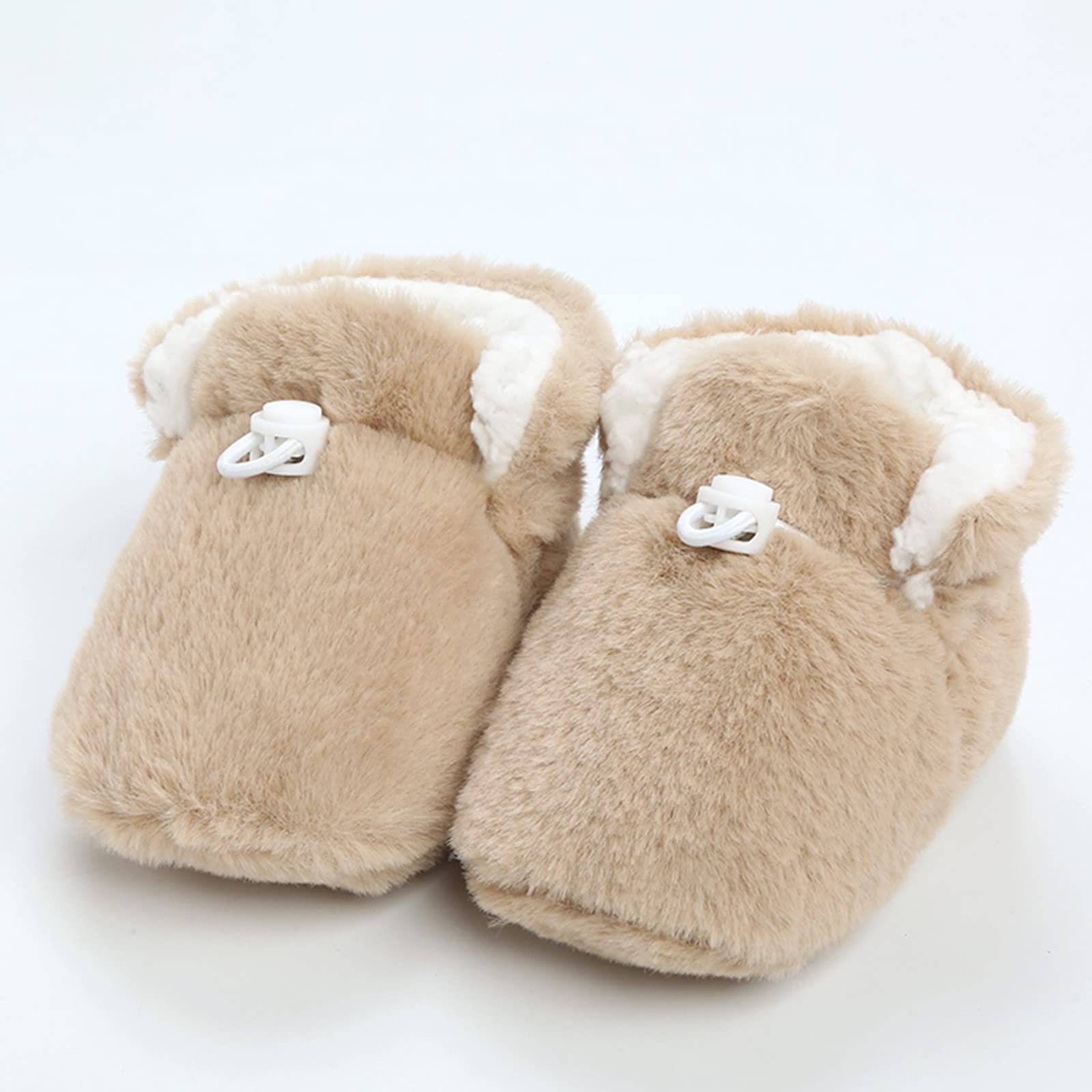Baby Fleece Booties Infant Girl Boy Warm Cozy Fuzzy Boots Sock Shoes Non Slip Thick Winter Slippers First Walking Shoes (Khaki, 12-18 Months)