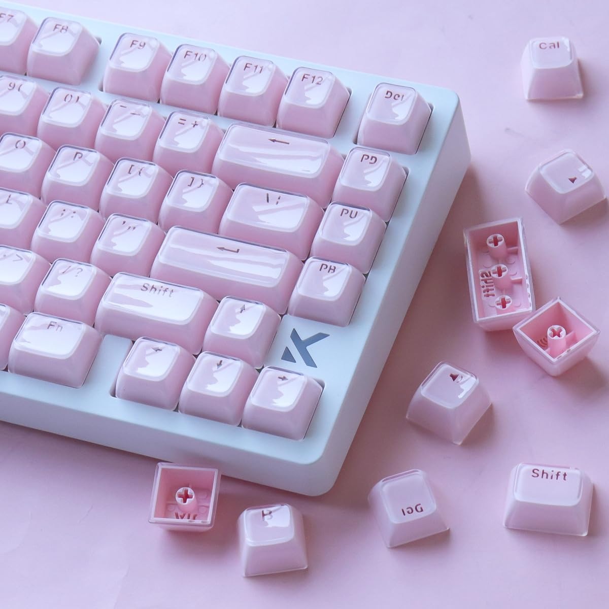 Hyekic PBT Keycaps, Crystal Gelly Pink Keycap 134 Keys Translucide Shine Through Custom Dye-Subliation OEM Profile Keycaps for Cherry Gateron MX Switches Claviers mécaniques