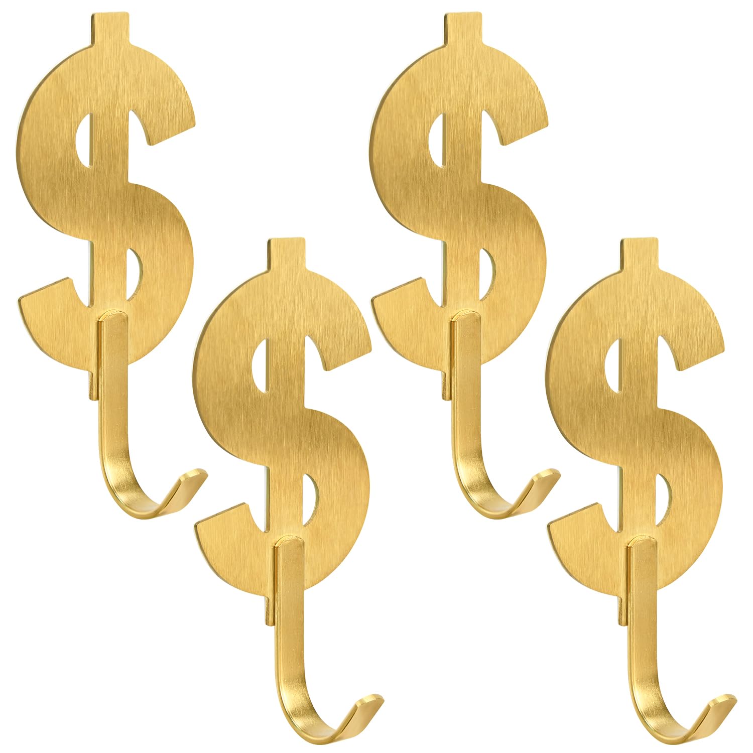 4 Pack Brushed Golden Dollar Sign Adhesive Towel Hooks Hold 6lbs Stainless Steel Self Adhesive Hooks