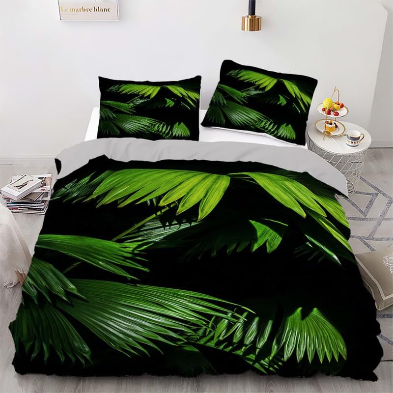Housse de couette impression 3D relief premium 140x200 cm motif végétal noir