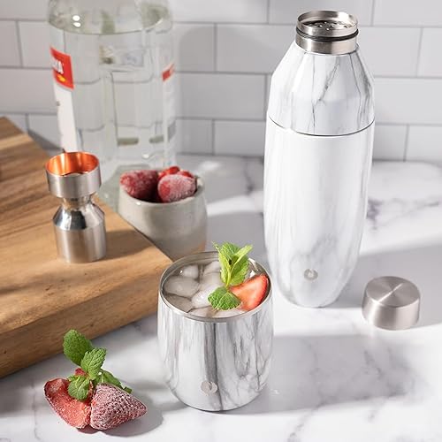 Miniatura 3 de SNOWFOX Vasos de acero inoxidable con aislamiento al vacío de alta calidad, juego de 2, estilo antiguo, vasos de whisky, vasos de bola baja,