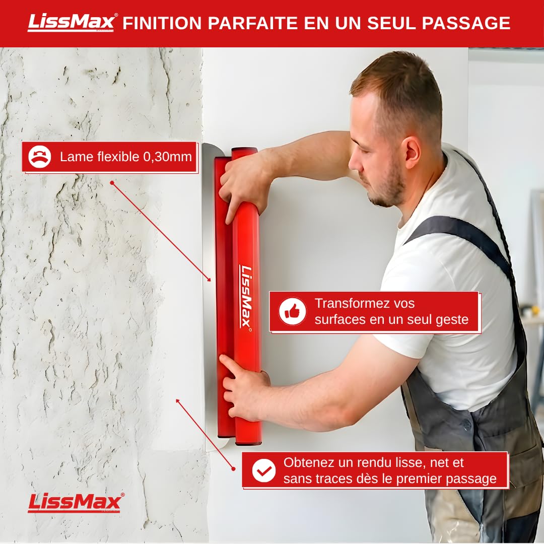 Lisseuse à Enduit 60 cm – Spatule Placo Professionnelle – Lame Inox Souple 0,3 mm – Kit avec Lame de Rechange – Poignée Ergonomique