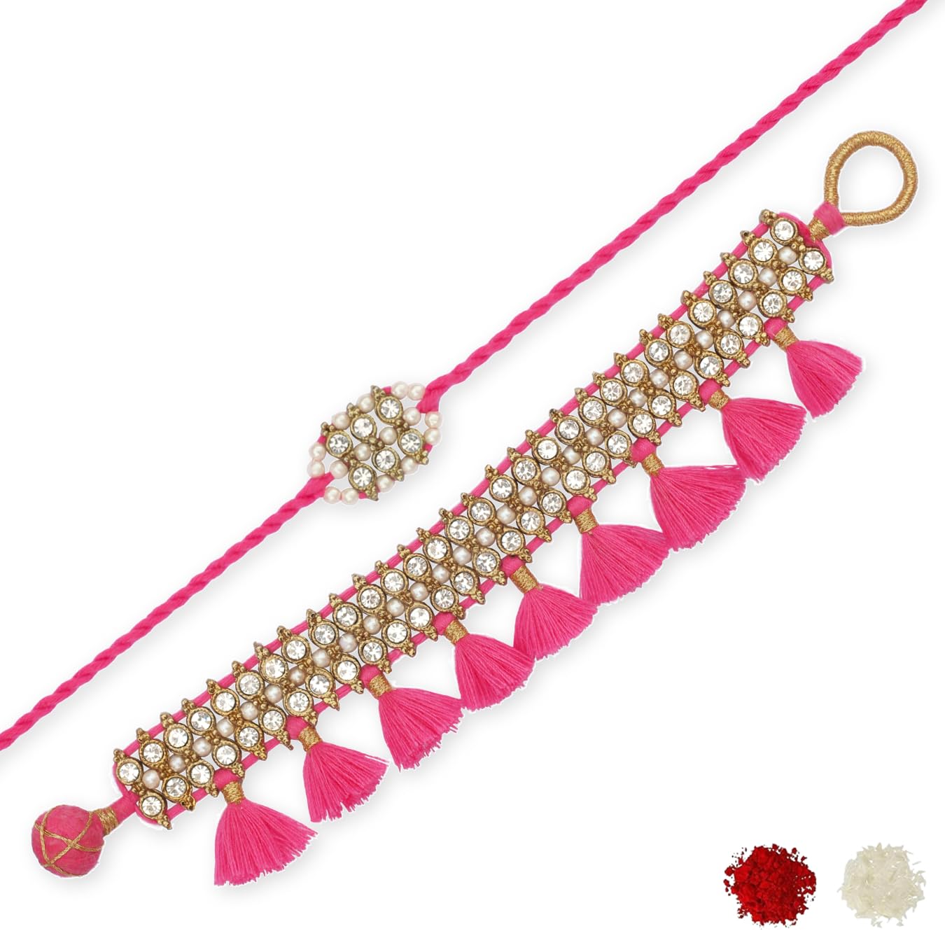 fure Phulkari Bracelet Lumba & Rakhi Set (Fuchsia) for Women & Men-picture-5