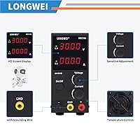 Vista 2 de LONGWEI Fuente de alimentación de CC variable, 30 V 10 A, 4 pantallas LED digitales, fuente de alimentación de conmutación regulada ajustable