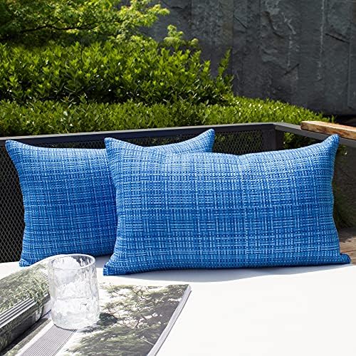 Kevin Textile Pack of 2 Decorative Outdoor Waterproof Throw Pillow Covers Lumbar Pillowcases Modern Cushion Cases for Patio Couch Bench 12 x 20 Inch Blue