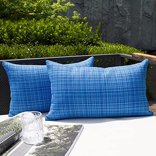 Kevin Textile Outdoor Waterproof 14"x24" Lumbar Pillow Covers 2 Pack, Blue