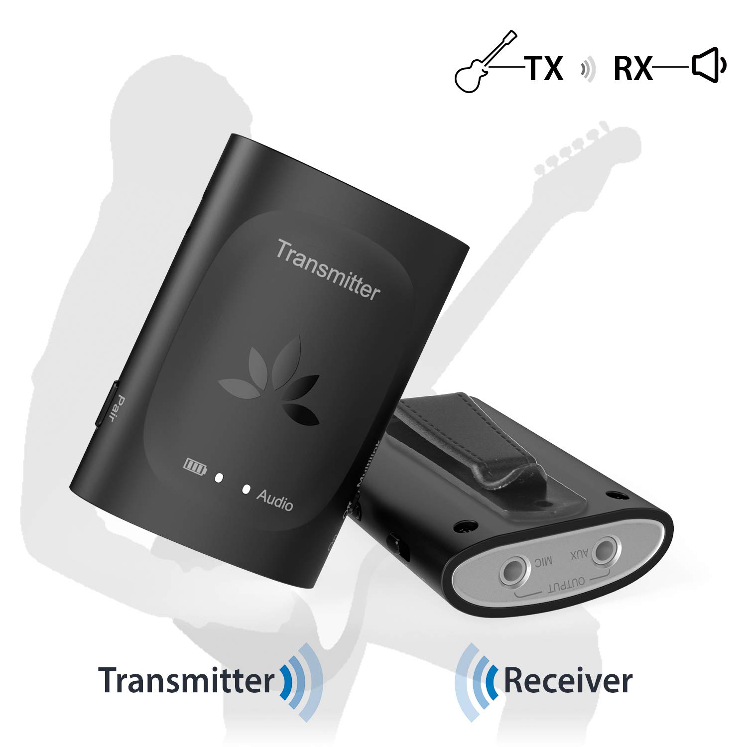 Avantree 2.4G Wireless Guitar Transmitter Receiver, Built-in Battery Digital Wireless Music System for Live Music, Design for Electronic Instruments, Guitar Bass Violin Drum Keyboard Saxophone