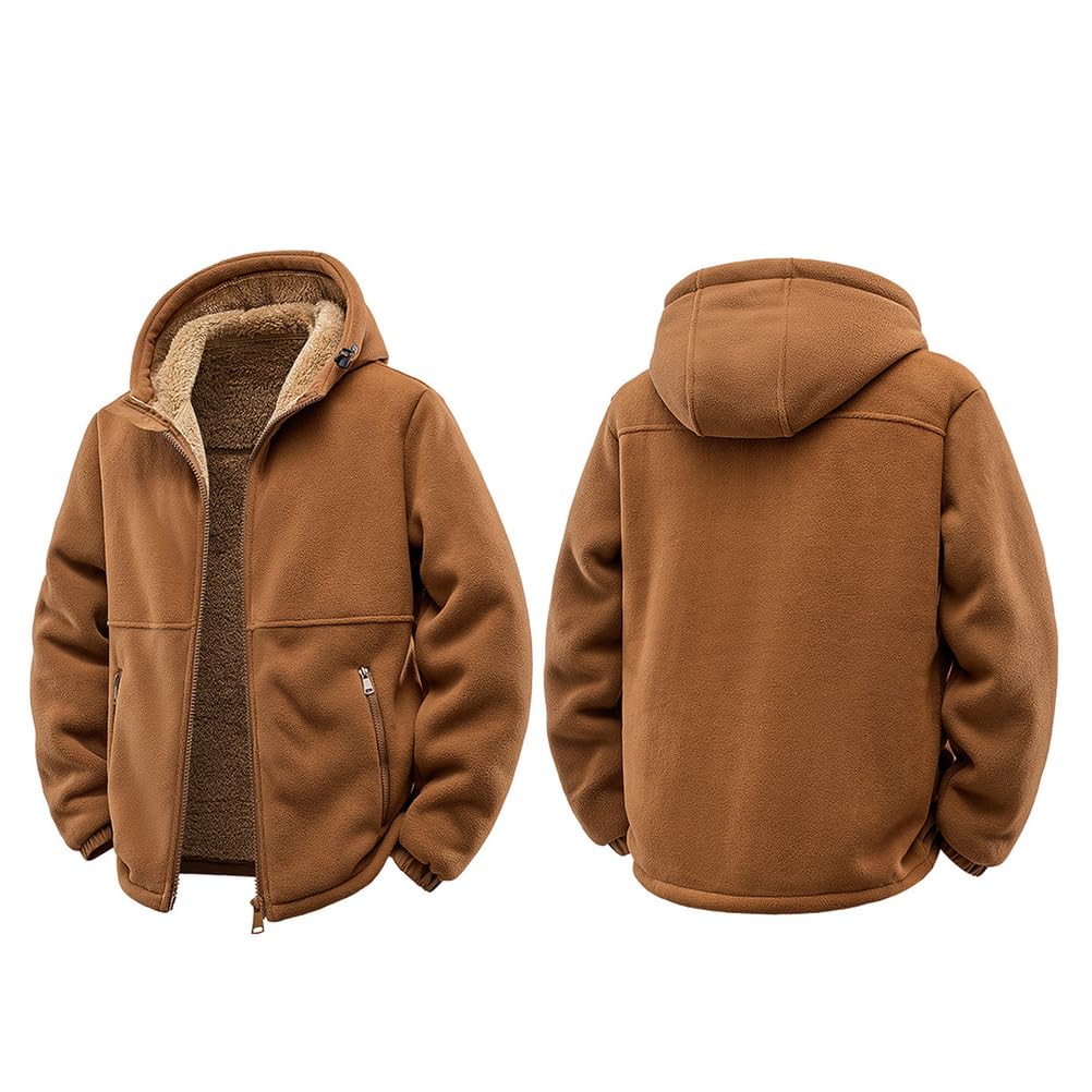 Zielona, XL, bluzy z kapturem Sherpa dla mężczyzn zapinana na zamek zimowa bluza z kapturem z podszewką polarową ciężkie ciepłe kurtki plus size